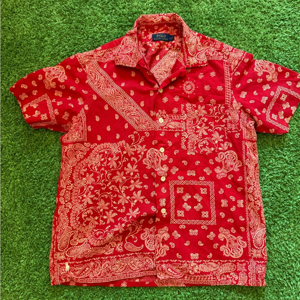 Ralph Lauren Red Casual Button Down Shirt with Paisley Print